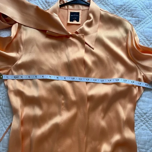 Massimo Dutti Studio Satin Orange Maxi Dress Tie Belt Neck M/L Limited Edition - Picture 10 of 17